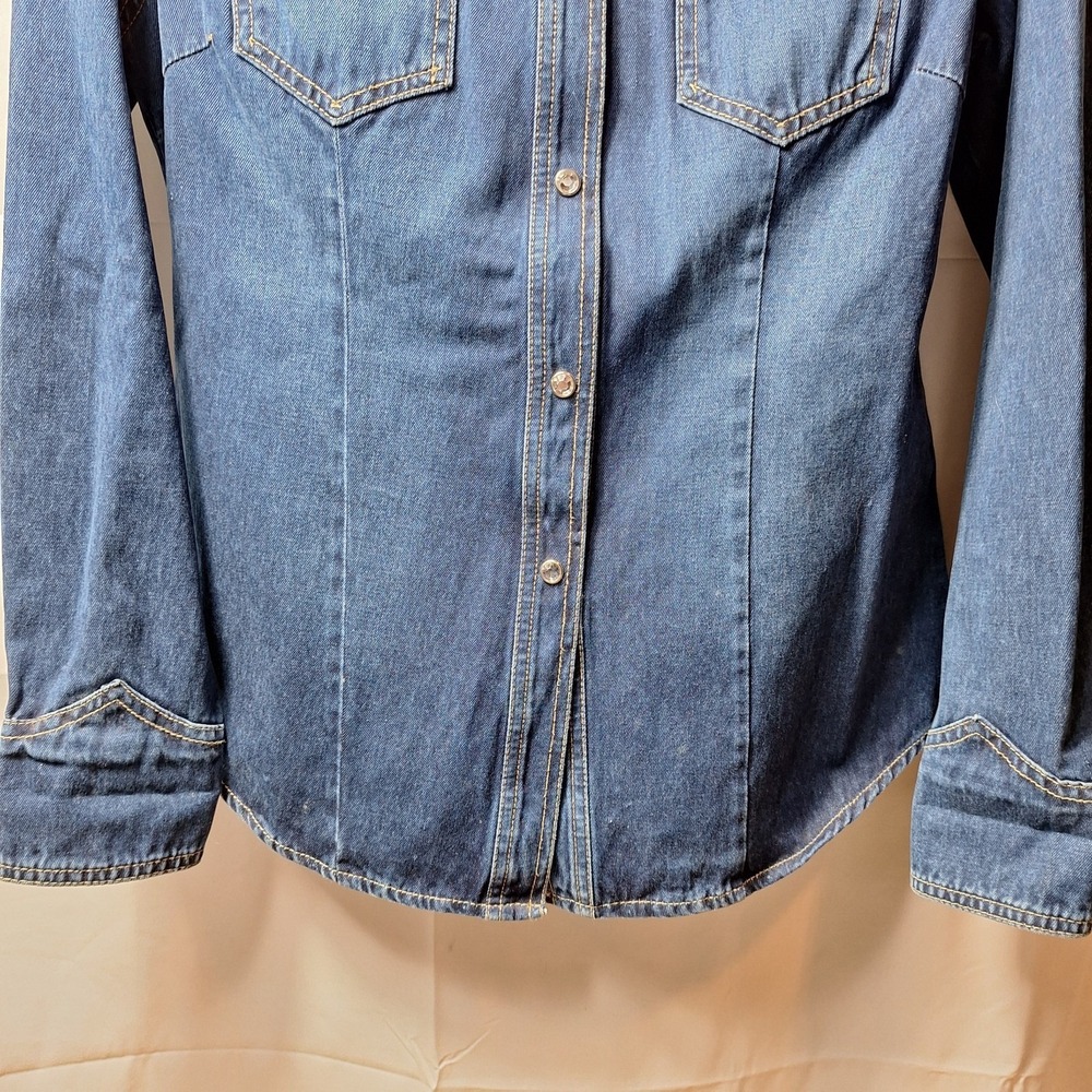 Vtg LAWMAN WESTERN Embroidered Rhinestone Button Denim Top Sz S Cowgirl Festival - Picture 5 of 10